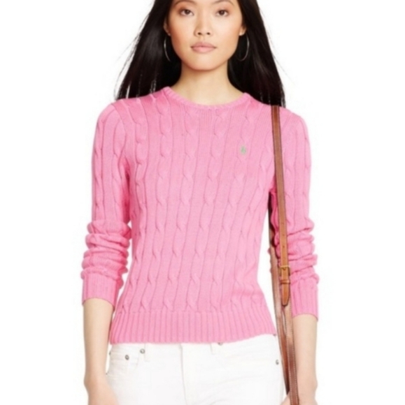 Ralph Lauren Sweaters - Ralph Lauren Cable Knit Sweater Pink M Crew Neck Long Sleeve Pullover